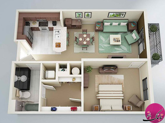 تصاویر: پلان‌های سه‌بعدی آپارتمان‌های تک‌خوابه