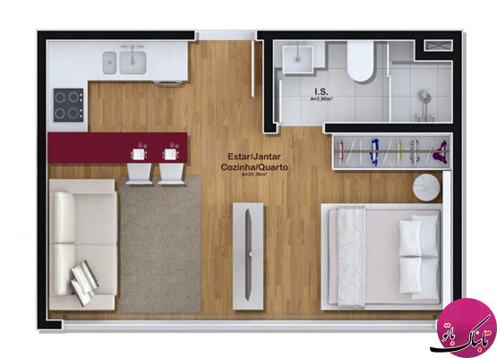تصاویر: پلان‌های سه‌بعدی آپارتمان‌های تک‌خوابه