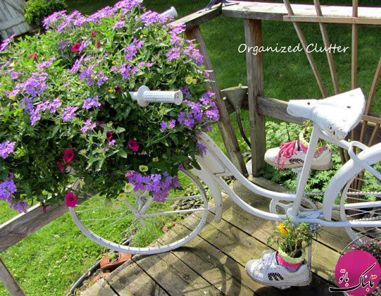 استفاده از دوچرخه‌های قدیمی در زیباسازی باغ و باغچه