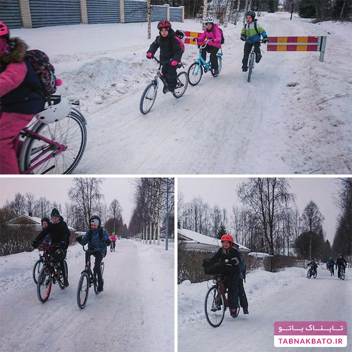 رفت‌وآمد دانش‌آموزان با دوچرخه در دمای منفی 17 درجه!
