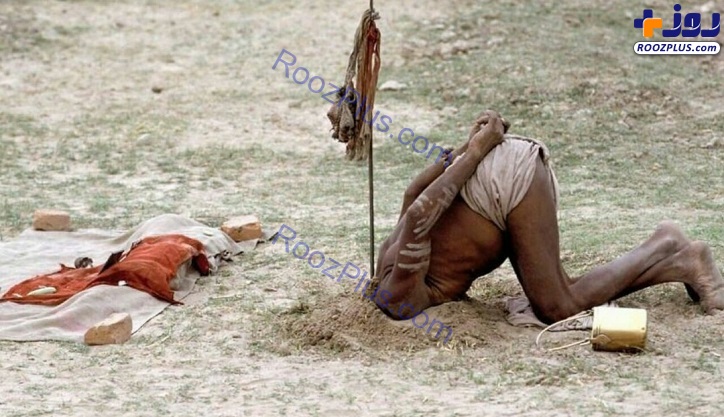 صحنه ای عجیب از یک مرتاض هندى در حال ریاضت کشیدن+عکس