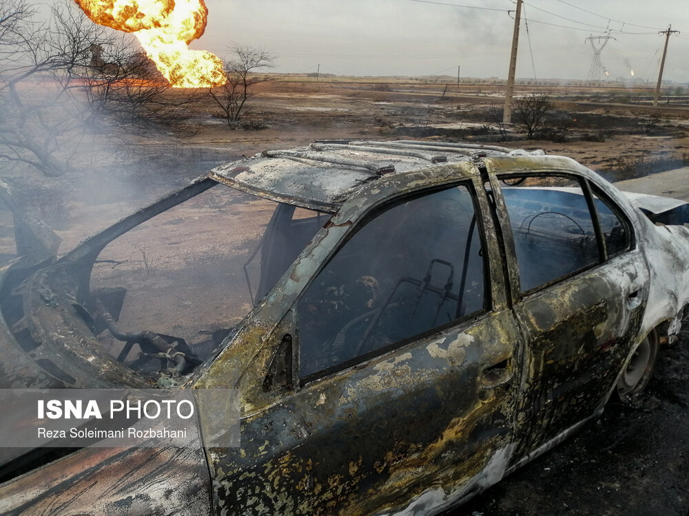 خودروهایی که در انفجار خط لوله گاز اهواز سوختند +عکس
