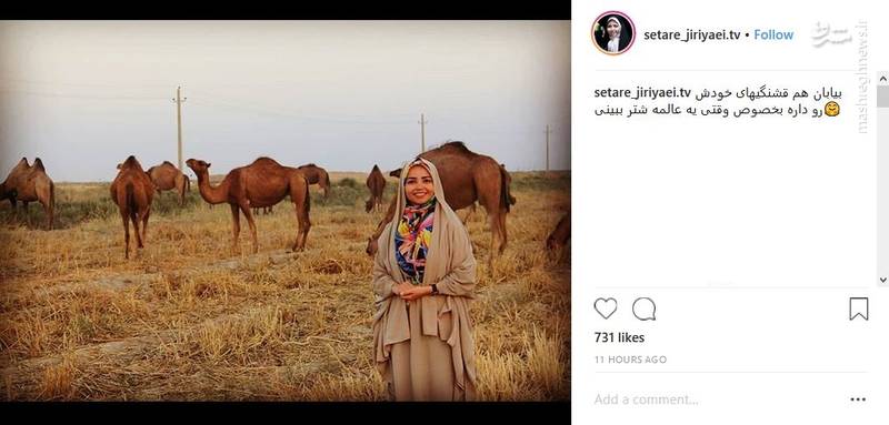 تیپ خانم مجری در میان شتر‌ها +عکس