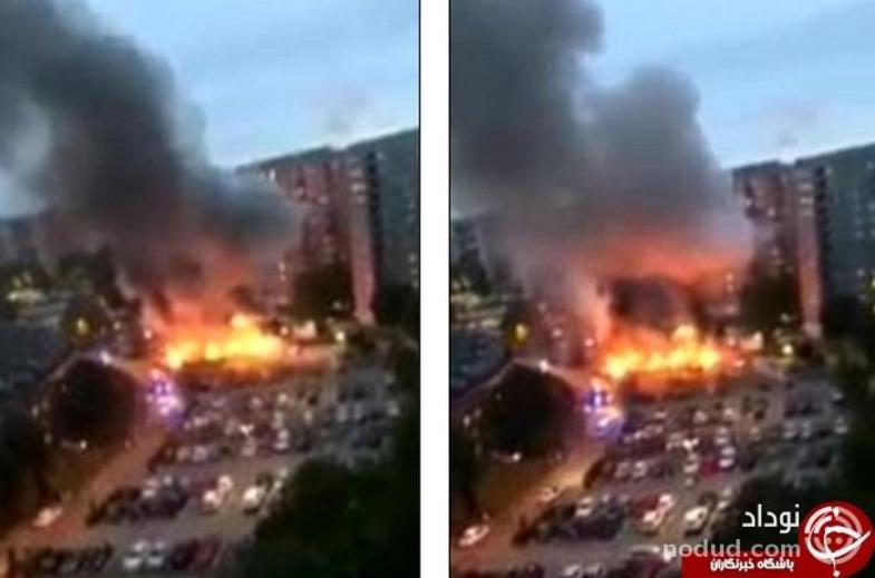 تصاویری هولناک از آتش زدن ۸۰ خودرو توسط افراد ناشناس