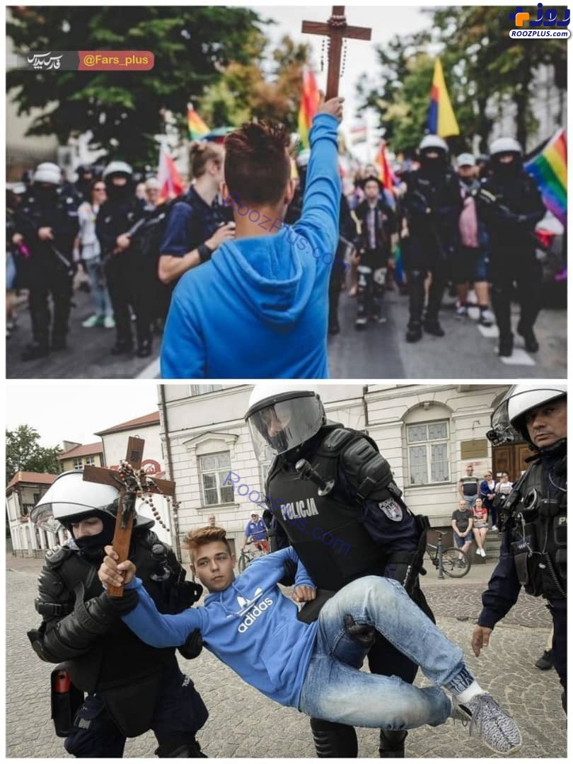 دفاع نوجوان لهستانی از حضرت مسیح(ع) مقابل همجنس گرایان +عکس
