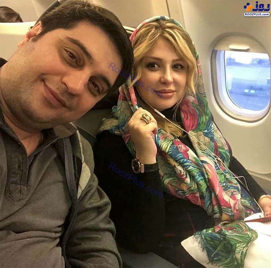 سلفی نیوشا ضیغمی به همراه همسرش در هواپیما