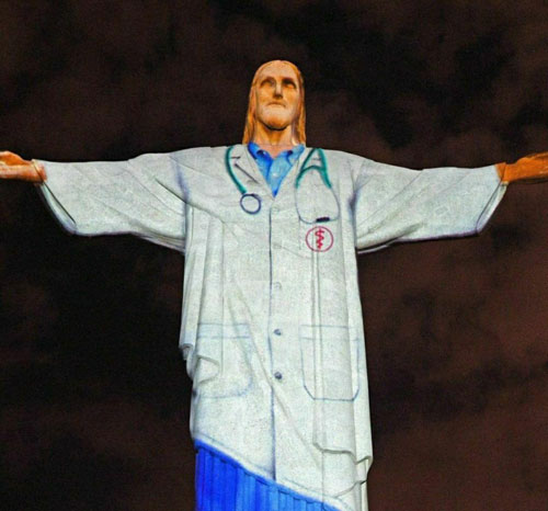 نورافشانی مجسمه مسیح به شکل پزشکان +عکس
