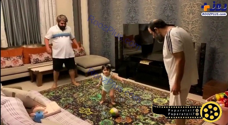مهران غفوریان و امیر نوری در حال فوتبال بازی با هانا