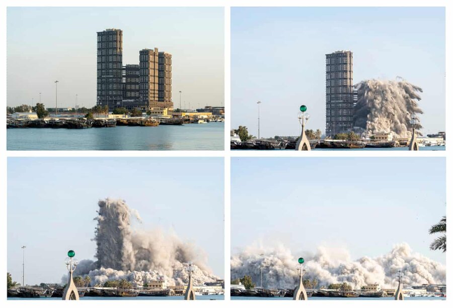 ویرانی کنترل‌شده برج‌ها در ابوظبی +عکس