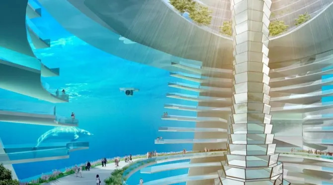 طرح باورنکردنی شهر شناور با خیابان های زیر آب در بزرگترین سازه ساخته دست بشر در چین