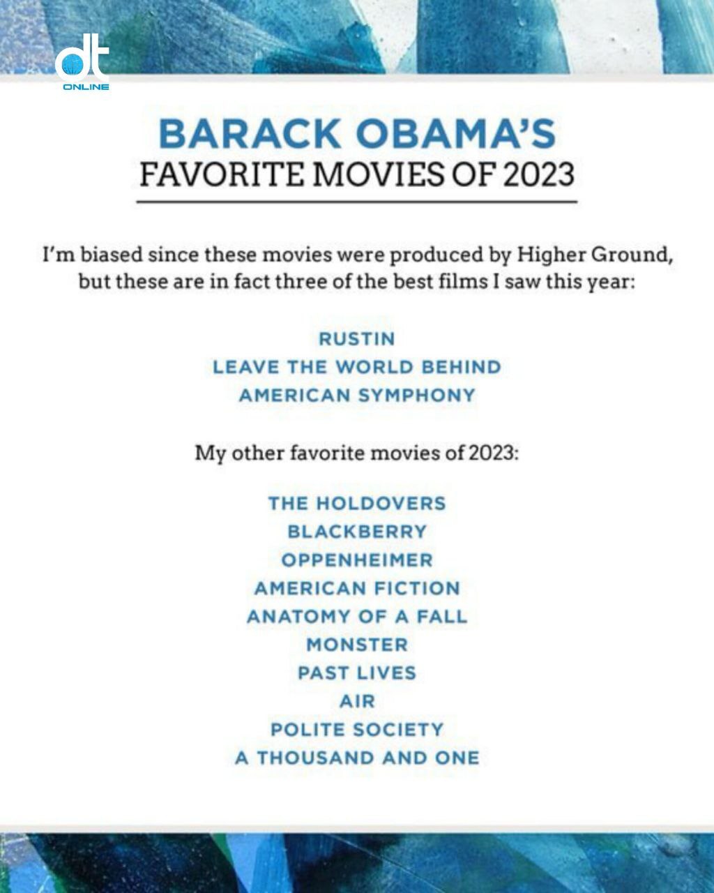 باراک اوباما فیلم‌های محبوب خودش را به اشتراک گذاشت!