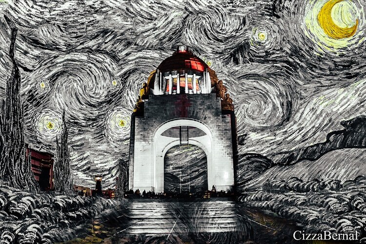 یک هنرمند، مناظر شهری را با سبک آسمان‌های تابلوهای ون گوگ، تجسم کرده و در هم آمیخته (یک پزشک)