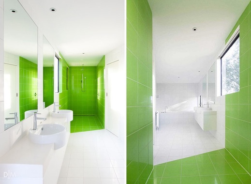 به دلیل استفاده از کاشی‌های سبز رنگ در قسمت مربوط به دوش در این حمام به نظر می‌رسد که انفجاری از رنگ در آن قسمت اتفاق افتاده اســت.