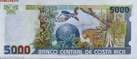 اسکناس ۵۰۰۰ کولون کاستاریکا، نمونه باقی مانده از ۱۹۹۱ میلادی