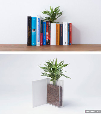 گلدان به شکل کتابخانه و کتاب