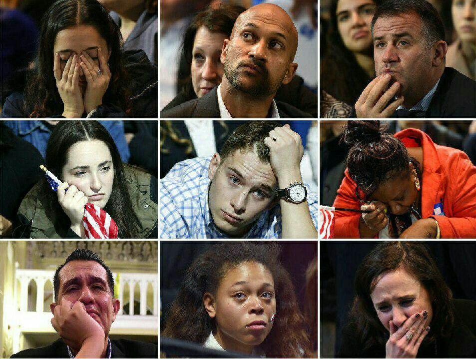 گریه هواداران کلینتون / شادی هواداران ترامپ + تصاویر
