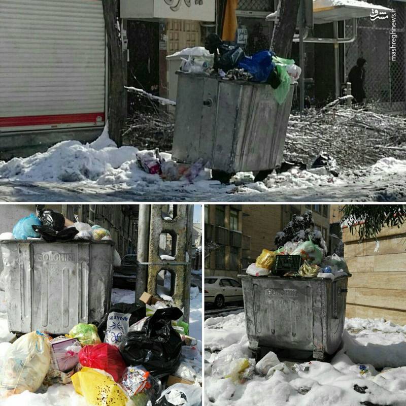 انباشت زباله‌های تهران در روز برفی+تصاویر