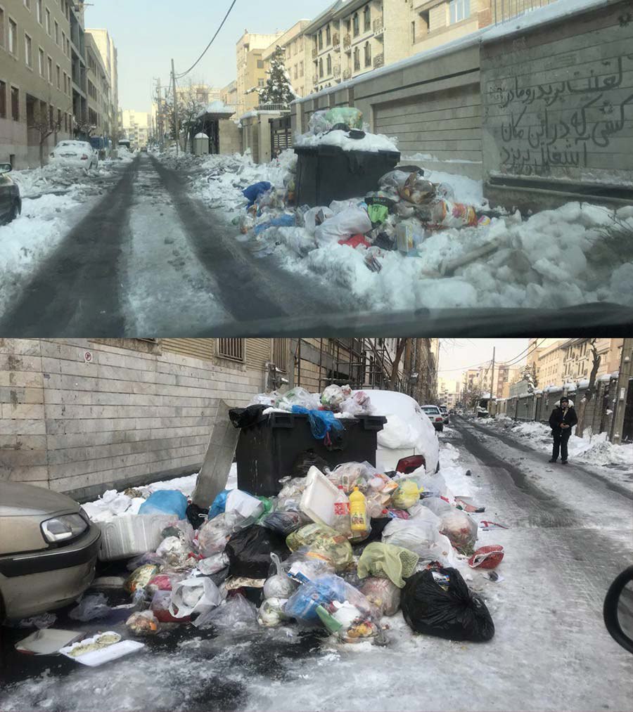 انباشت زباله‌های تهران در روز برفی+تصاویر