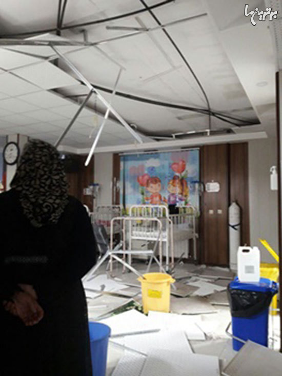 عکسی از ریزش سقف بخش اطفال یک بیمارستان در شهرکرد