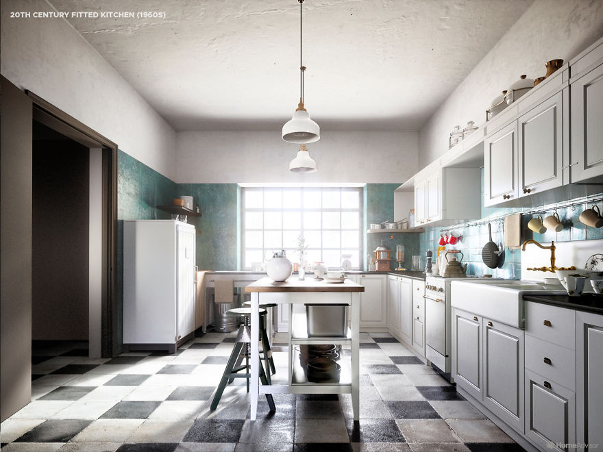 کار جالب یک شرکت طراحی داخلی: نشان دادن روند تغییر ظاهر آشپزخانه‌ها در طی پنج قرن