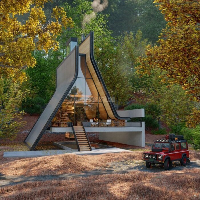 معماران ایرانی پروژه شگفت انگیز از یک کلبه جنگلی با سقف A شکل را ارائه دادند