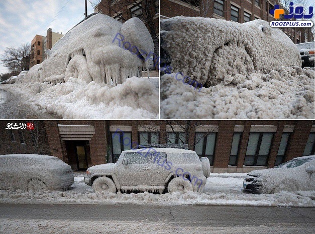 یخ زدگی خودروهای پارک شده در خیابان+عکس