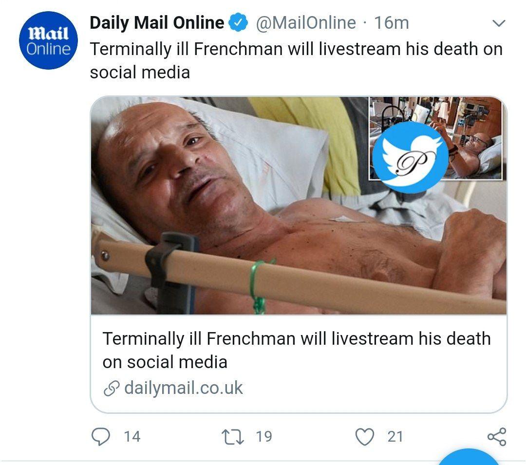 تصمیم مرد بیمار برای پخش مرگش به صورت لایو غوغا به پا کرد +عکس