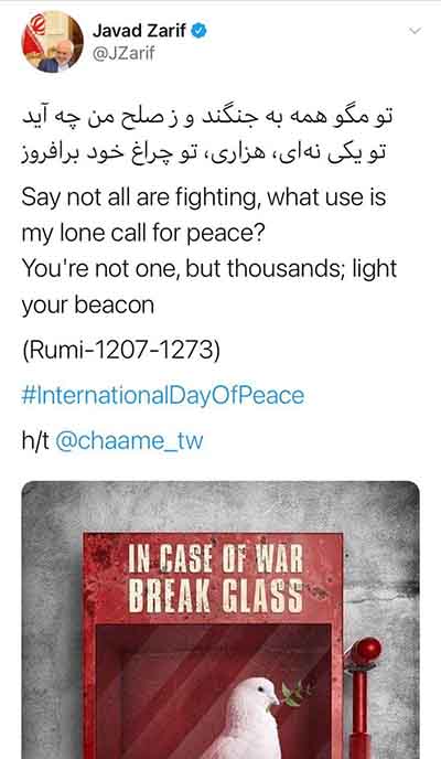 پیام ظریف به مناسبت «روز جهانی صلح» +عکس