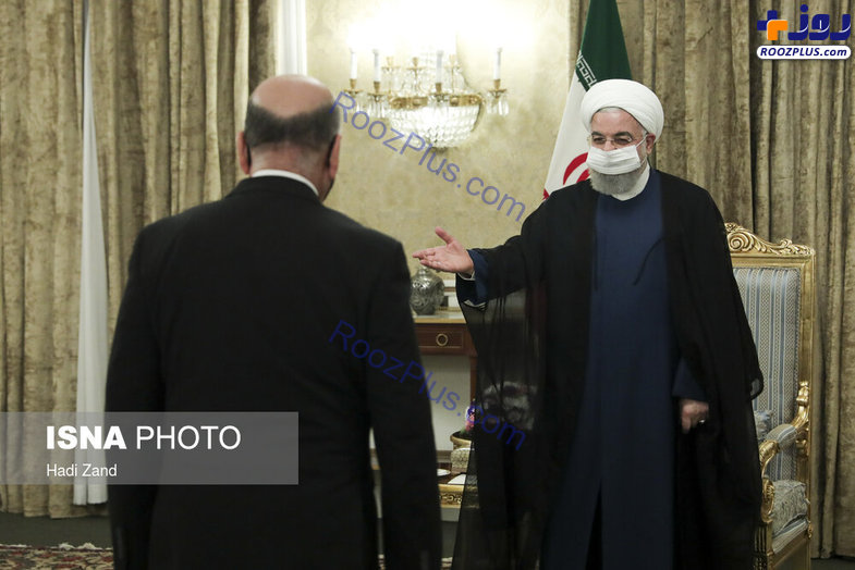 ماسک متفاوت وزیر خارجه عراق در دیدار با حسن روحانی +عکس