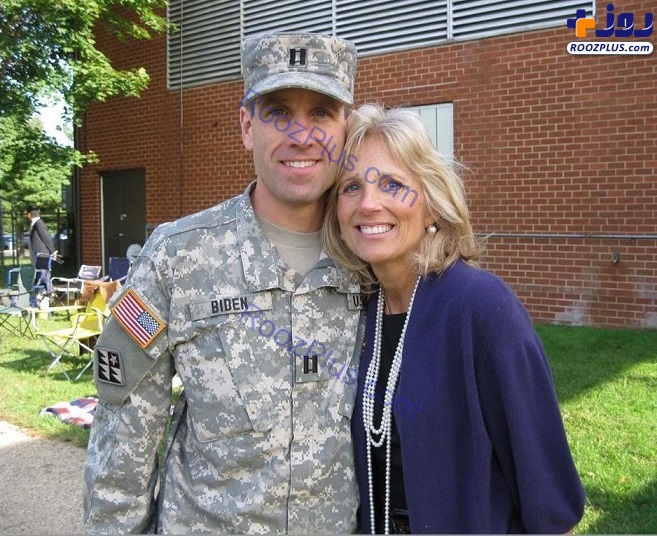 تصویری از پسر بایدن در لباس ارتش آمریکا و مادرش