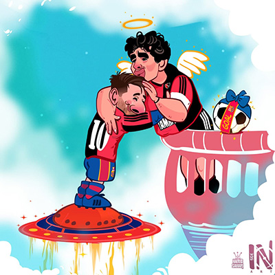 کاریکاتور؛ مسی گلش را به مارادونا تقدیم کرد