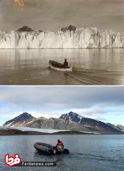 دو عکس به فاصله ۱۰۰ سال از یک نقطه در یخچال‌های قطب شمال