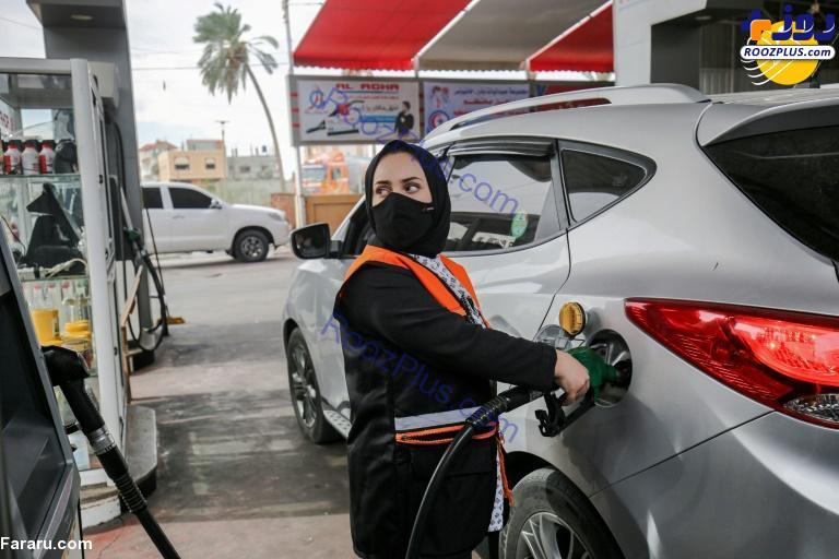 تابوشکنی دختر فلسطینی با کار کردن در پمپ بنزین +عکس