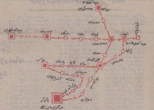 یک نقشه زیرخاکی از مترو تهران در سال ۵۳