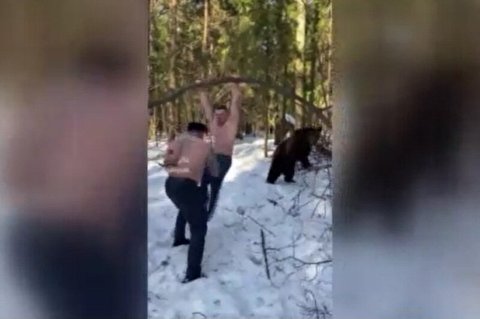 تمرینات عجیب و سخت در برف همراه با خرس