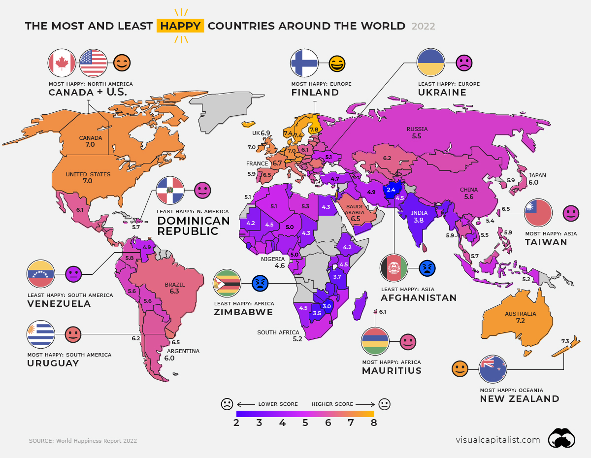گزارش جدید شادترین و غمگین‌ترین کشورهای جهان در سال ۲۰۲۲: ایران در رتبه ۱۱۰ جهان