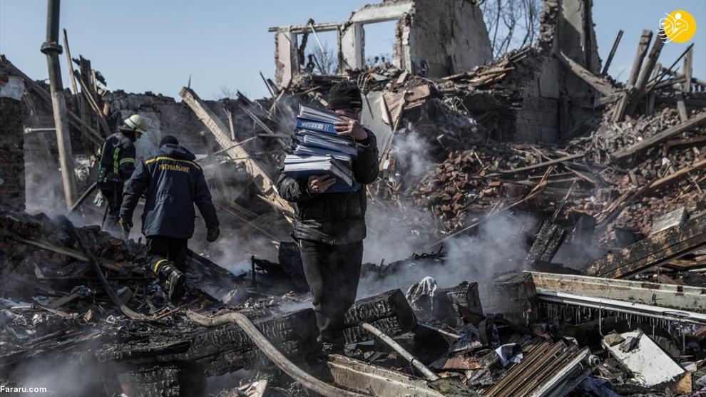 ویرانی مدرسه‌ای در خارکف در حمله ارتش روسیه