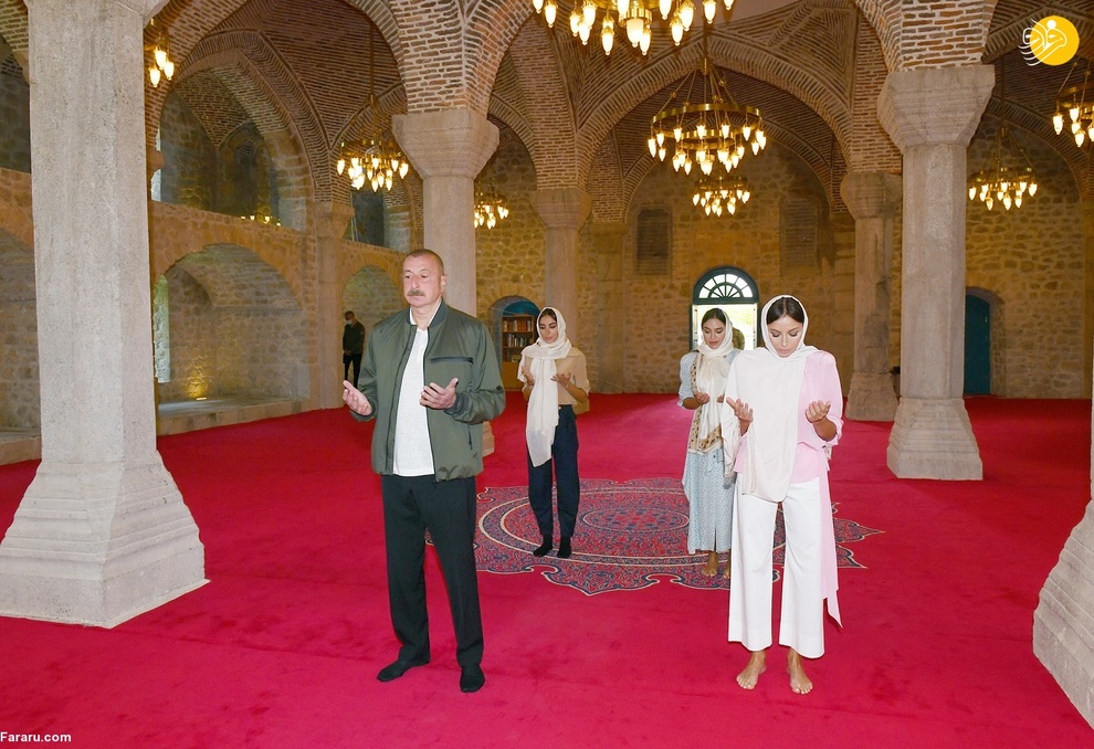 حضور علی‌اف با خانواده‌اش در مسجد تاریخی شوشا + عکس