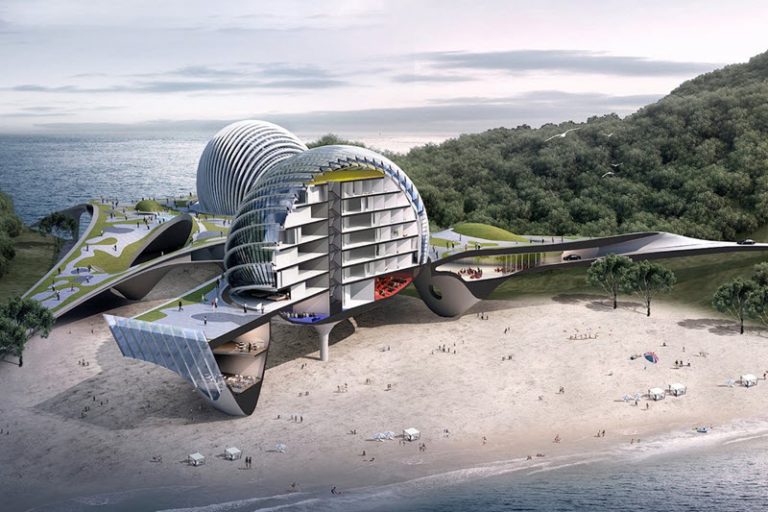 هتلی در چین که قرار است با الهام از آناتومی نرم‌تنان در مجاورت دریای چین شرقی ساخته شود
