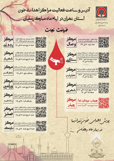 برنامه مراکز اهدای خون تهران در ماه رمضان+ اینفوگرافیک