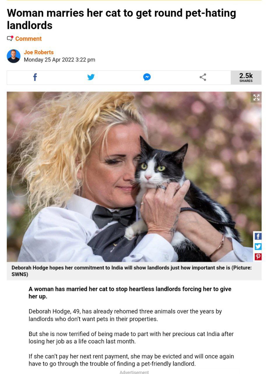 یک زن انگلیسی با گربه خود ازدواج کرد