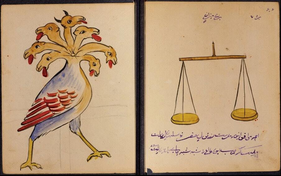 نقاشی‌هایی از اجنه ایرانی در یک کتاب رمّالی
