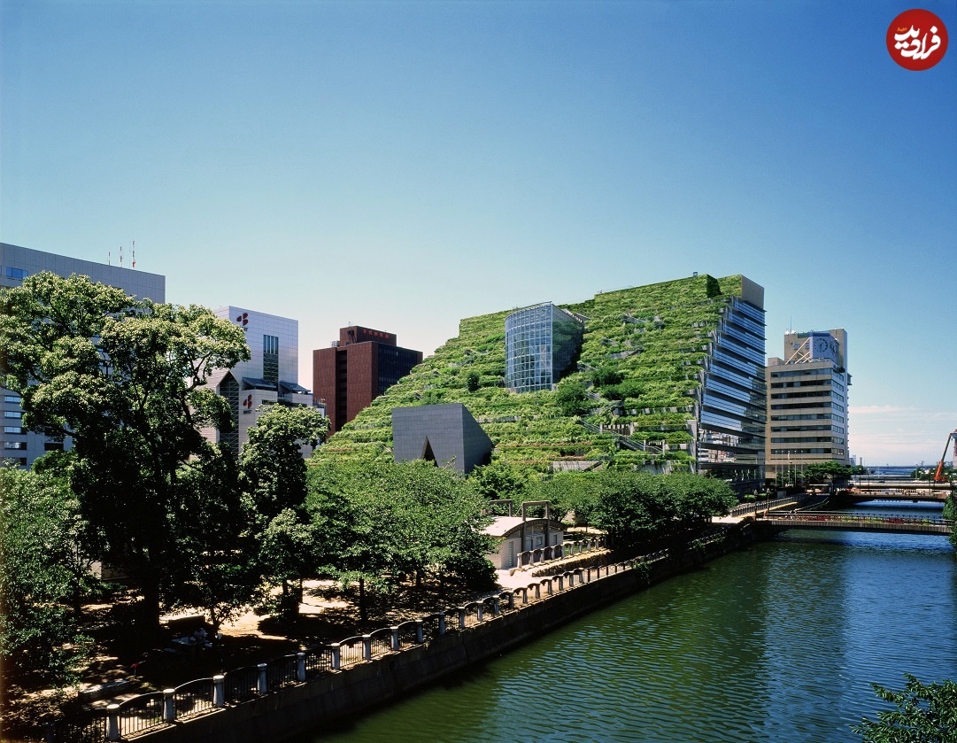 ساختمان مدرن ژاپنی که شبیه یک تپه جنگلی است
