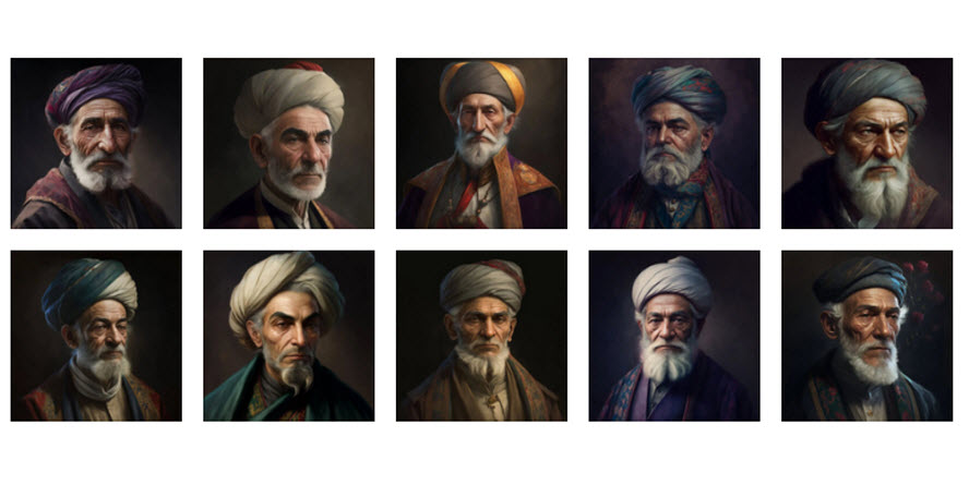 بازسازی چهره شاعران ایرانی به کمک هوش مصنوعی Midjourney (میدجرنی) (یک پزشک)
