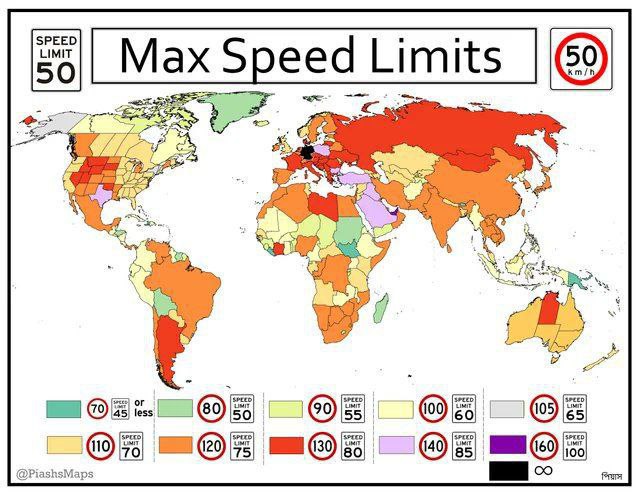 حداکثر سرعت مجاز در کشورهای جهان