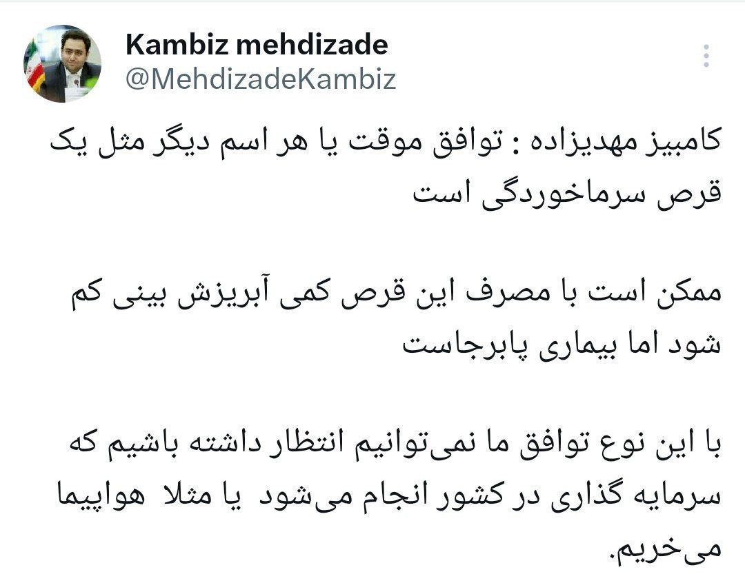 توئیت داماد روحانی درباره توافق ایران و آمریکا