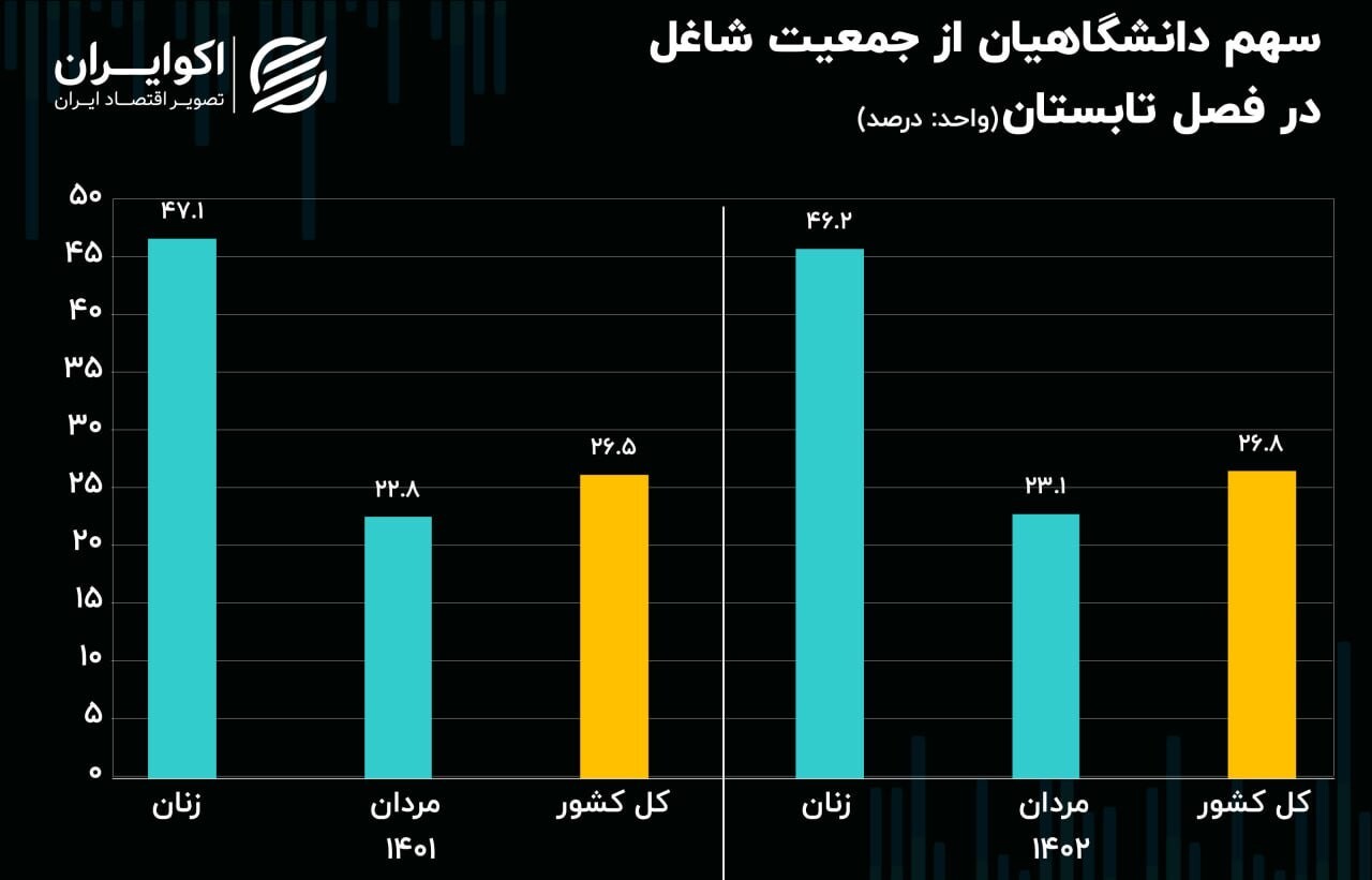 سهم مردان و زنان دانشگاه رفته از بازار کار ایران