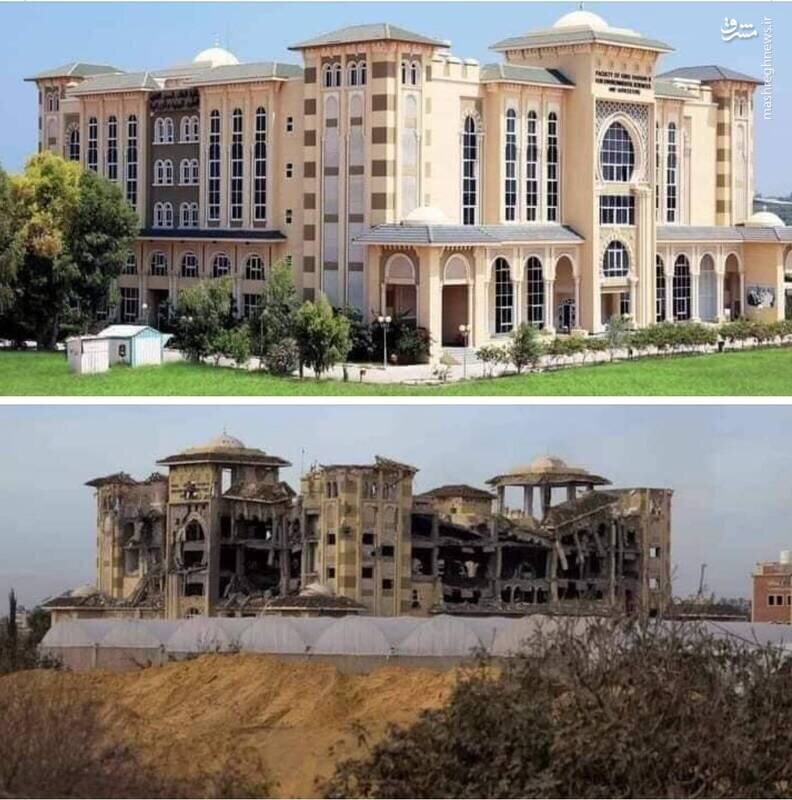 دانشگاه الازهر غزه قبل و بعد از بمباران
