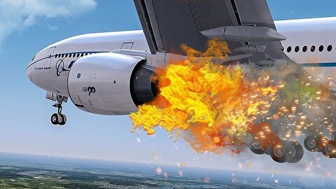لحظاتی دلهره‌آور از آتش گرفتن موتور هواپیما در حال پرواز!