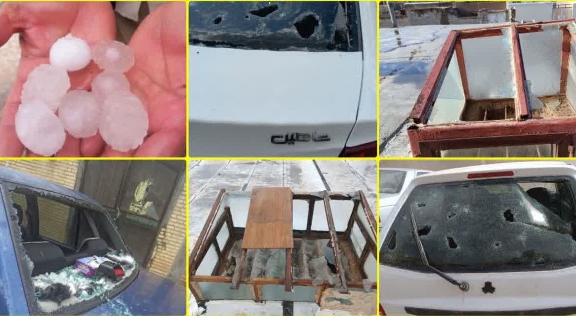 تصاویری از تگرگ امروز که شیشه خودروها را شکست!